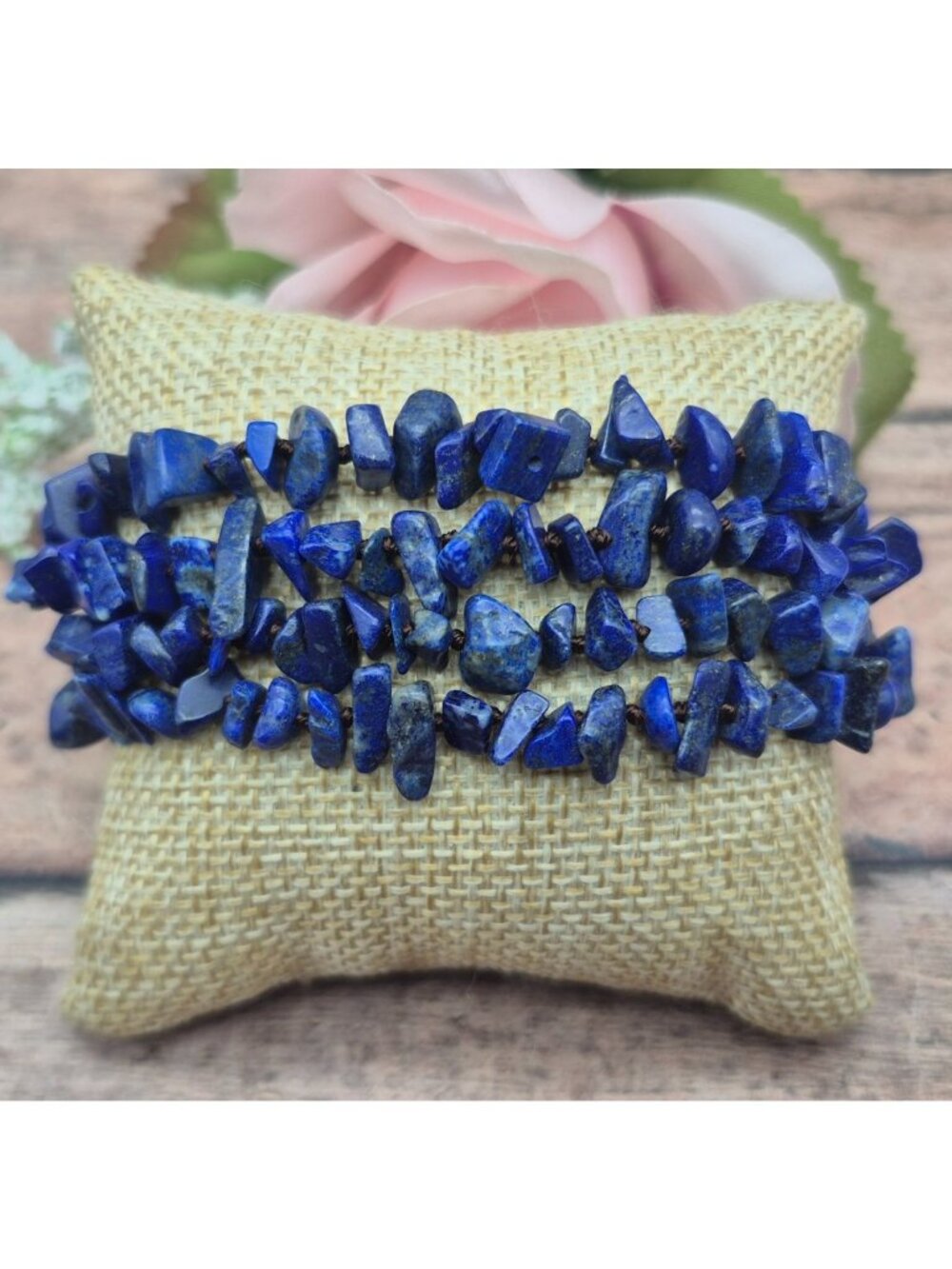 Natural Blue Lapis Chip Stone Muti Strand Bracelet Boho Hippie Nature Lover